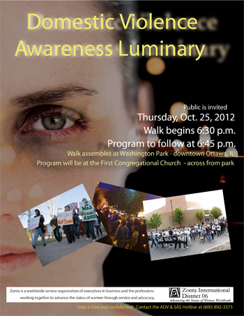 Oct 25, 2012 Luminary for domestic violence awareness Ottawa Illinois 6:30pm